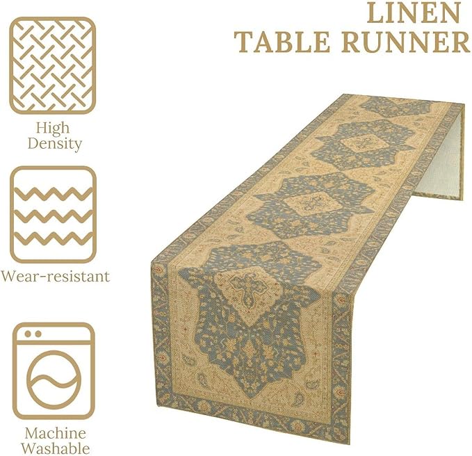 Boho Table Runner, Vintage Geometric Traditional Textured Rustic Farmhouse - Image 5