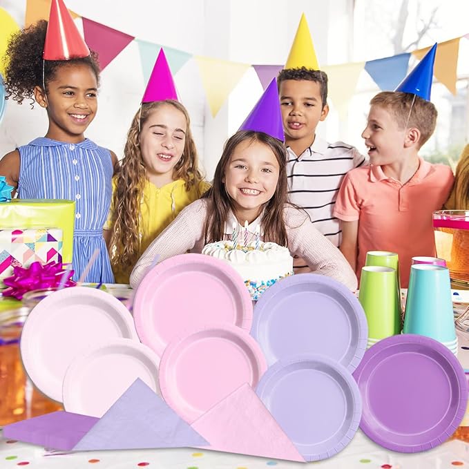CMUSKO Pink and Purple Decorations-150Pcs Light Purple Pink Plates and Napkins - Image 3