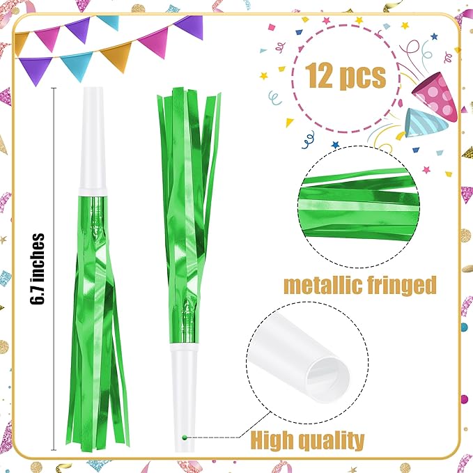 12 Pcs Glitter Noise Makers Metallic Fringed Party Blower - Image 2
