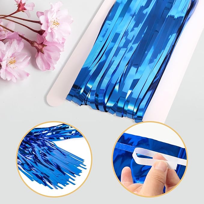 5 Pack Blue Fringe Foil Curtains 3.2ft x 8.2ft Tinsel Backdrop Streamers - Image 4