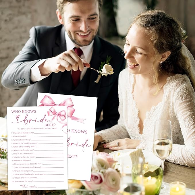 Pink Bow Wedding Shower Games Cards, Bridal Shower Games 30 Guest, Engagement - Image 4