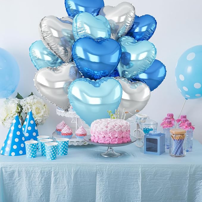Blue Silver Heart Balloons, 18Inch Silver Helium Balloon - Image 6