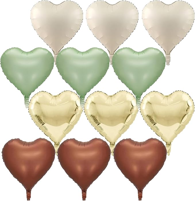 Green Gold Brown Heart Balloons by TAOYE