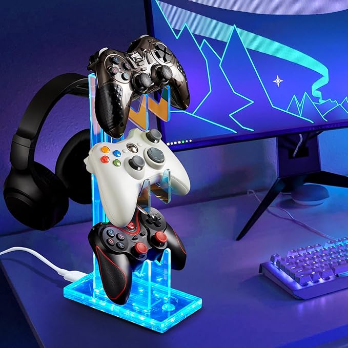 Game Controller Holder with Light Colorful Acrylic Headphones Stand with 3 - Image 3