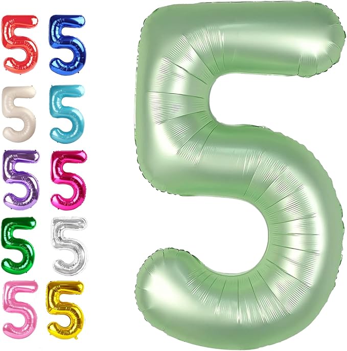 Large Sage Green 40 Inch Birthday Number 5 Balloon, Sage Green Five 5th 15 25 by Upgesy