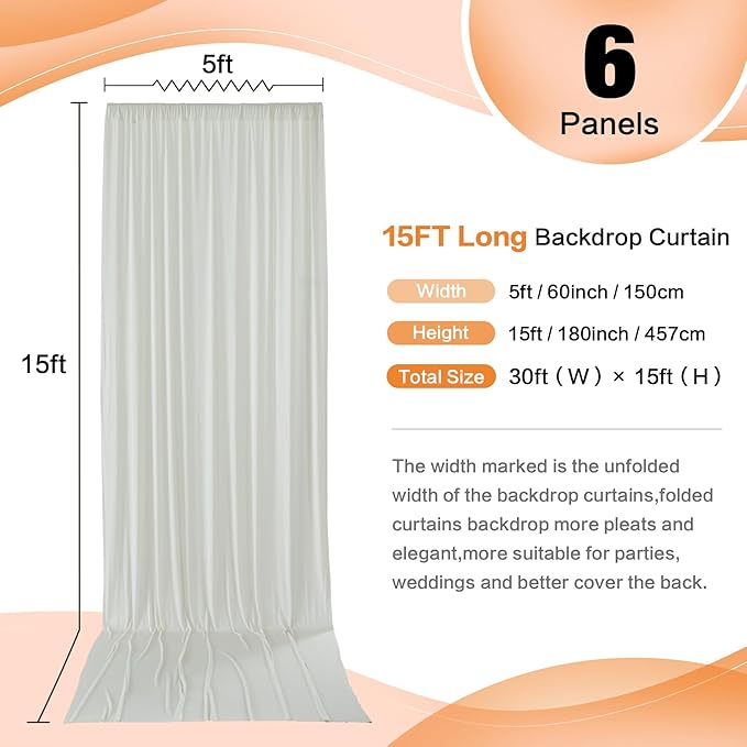 30ft x 15ft Ivory Wrinkle Free Backdrop Curtains - Image 2