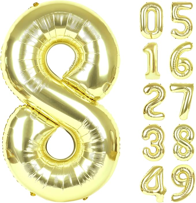 Light Gold Foil Number 8 Balloon 40 Inch, Helium Mylar Eight Number 8 18 28 38 by Upgesy