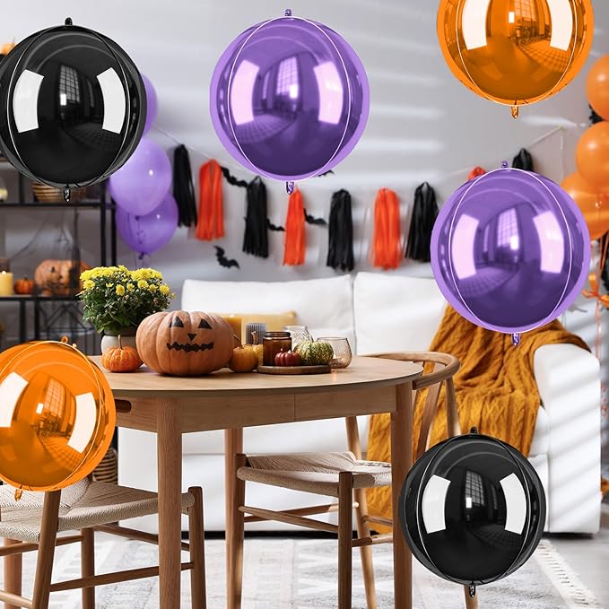 Halloween Black and Orange Foil Balloons, 22 Inch Big Round Foil Balloon - Image 9