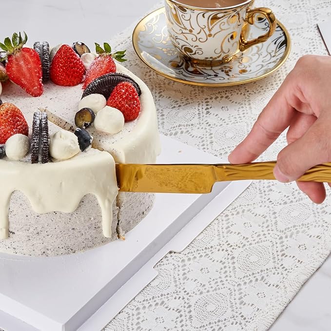 Gold Cake Cutter Set, Stainless Steel Cake Cutting Utensils Include Cake Knife - Image 3
