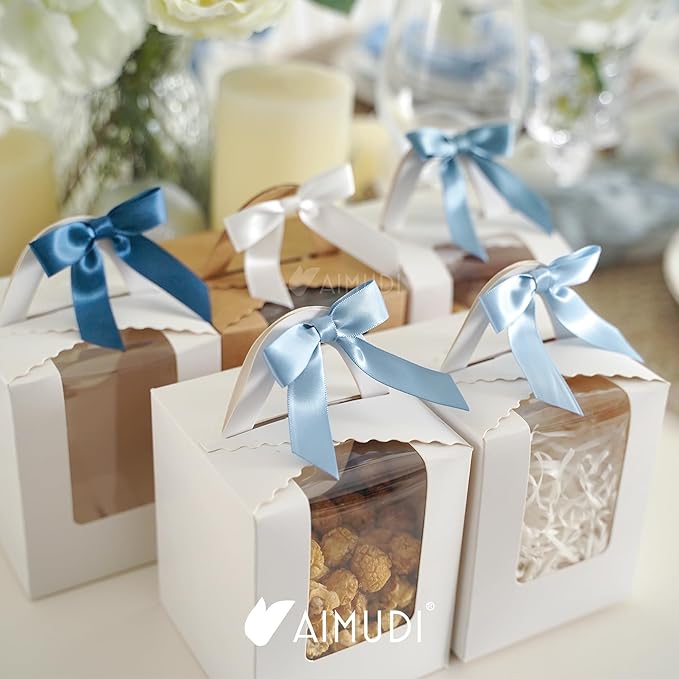 AIMUDI 5 Colors Dusty Blue Ribbon Bows 2.5" Satin Twist Tie Bows - Image 3