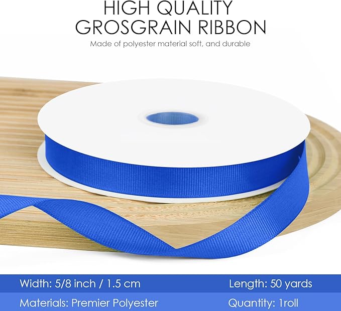 50 Yards 5/8 inch Grosgrain Ribbon, Solid Color Fabric Ribbon Perfect - Image 2