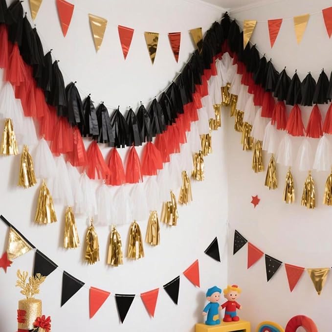 Red Black White Gold Paper Tassel, 20 Pack, Party Decorations - Image 7