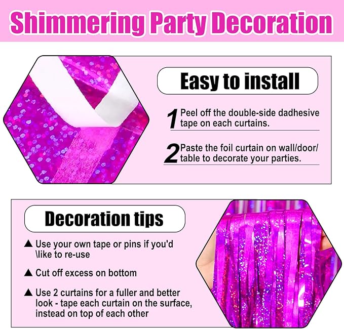6 Pack Rose Red Foil Fringe Curtain Backdrop, 3.28Ft x 8.2Ft Metallic Tinsel - Image 3