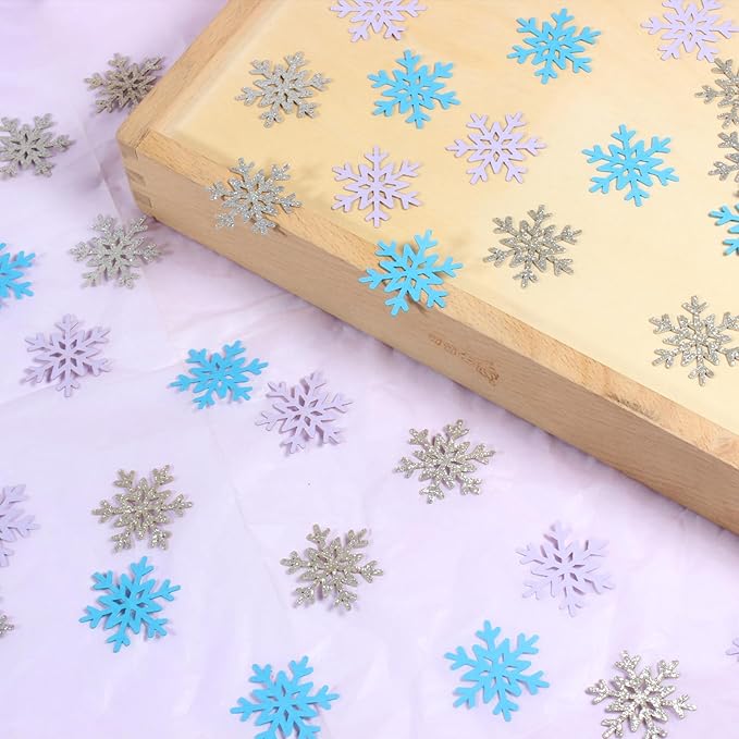 200PC Winter Wonderland Birthday Decorations Silver Blue Purple Snowflake - Image 3