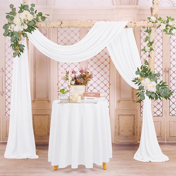 4 Panels White Polyester Wedding Arch Draping Fabric, 28x20 feet Each, Sheer - Image 5