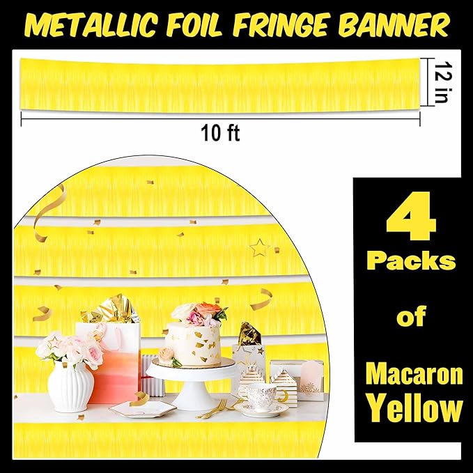 4 Pack 10 Ft Macaron Yellow Foil Fringe Garland Metallic Streamers Tinsel - Image 2