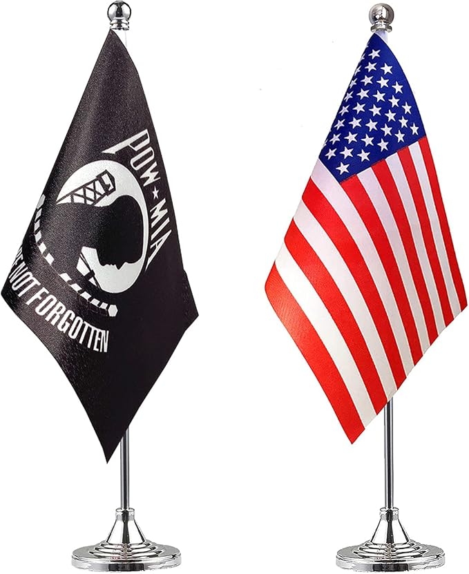 ZXvZYT 2 Pack American US POW MIA flag USA POW MIA table flag, Small Mini by ZXvZYT