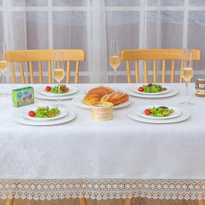 White lace Premium Rectangle Farmhouse Tablecloth Waterproof OilProof - Image 2