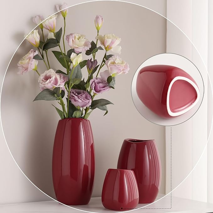 hjn Ceramic Vase Set of 3 Red Flower Vase - Image 2