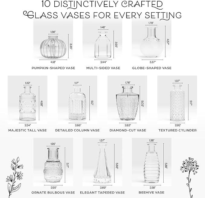 Gather & Bloom Creations Glass Bud Vases in Bulk – Set of 10 Mini Wedding - Image 3