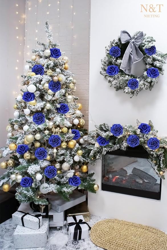 N&T NIETING Artificial Flowers Glowing Navy Blue Flowers Foam 25pcs Glitter - Image 7