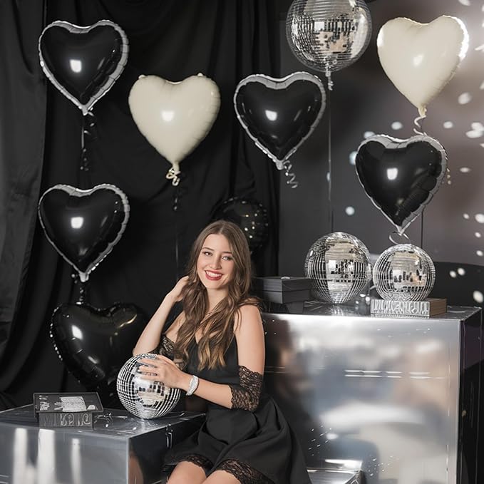 Black White Heart Balloons, 18 Inch Black and Cream White Heart Shape Balloon - Image 5