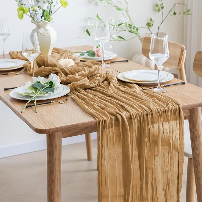 Asee'm 3pcs Cheesecloth Table Runner 120 Inches Long Khaki Boho Gauze Cheese - Image 6