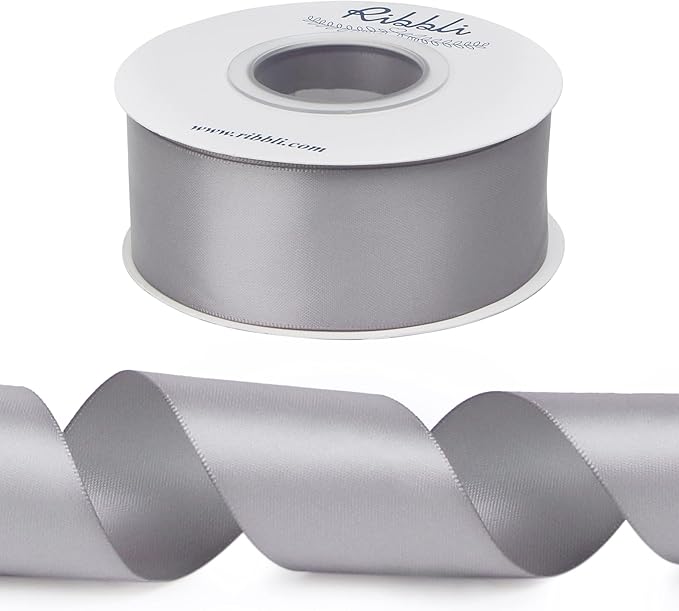 Ribbli Silver Double Faced Satin Ribbon, 1-1/2” x Continuous 25 Yards, Use - Image 2