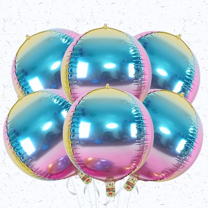 6Pcs Gradient Rainbow Round Foil Balloons, Giant 4D Round Ball Balloon 22 Inch by Adorely