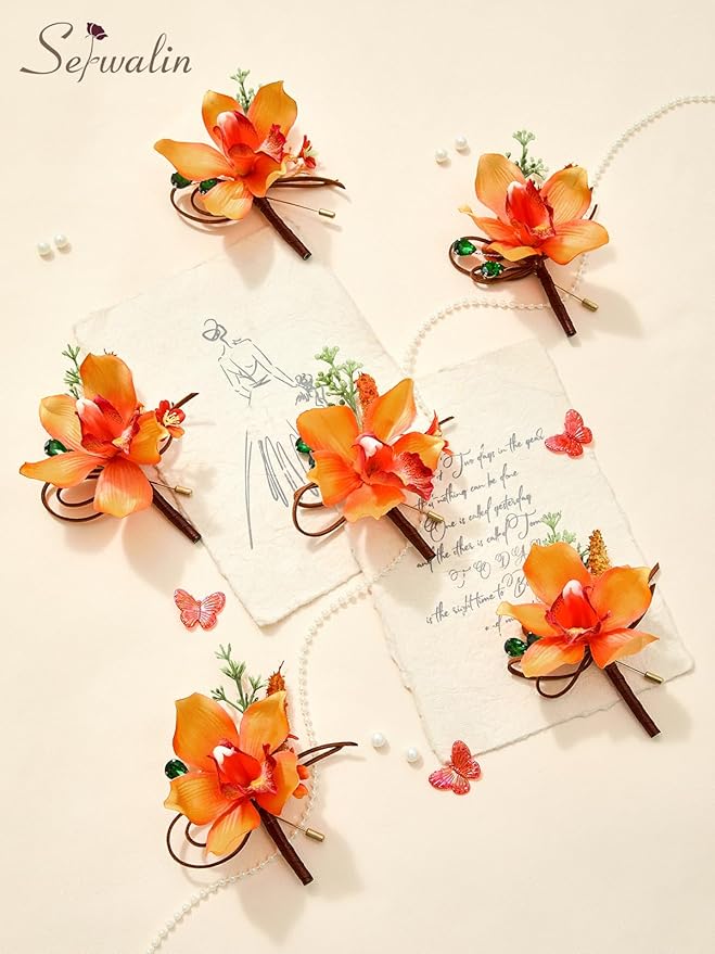 Serwalin 10Pcs Boutonniere for Men, Artificial Flowers for Wedding Decor Prom - Image 4