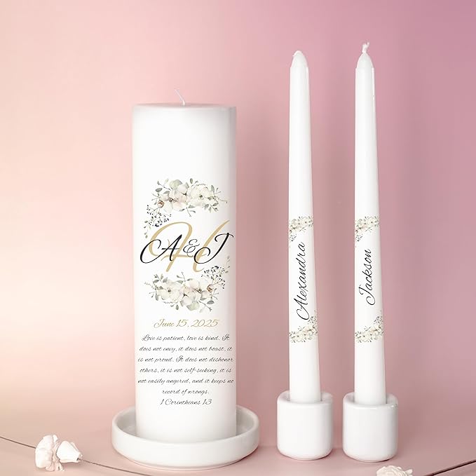 Unity Candles for Wedding, Modern Unity Set, Custom and Personalized Pillar and - Image 7