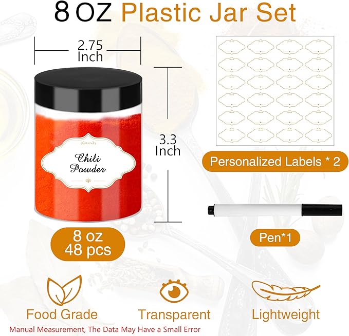 8 OZ Plastic Jars with Lids, Slime Containers with Lids 48 Pcs Airtight Round - Image 2