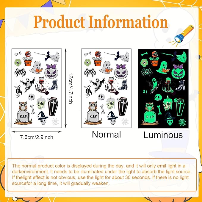 LOMIMOS 320PCS Glow in The Dark Halloween Temporary Tattoos - Image 4