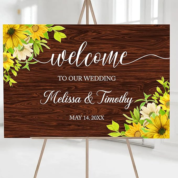 Rustic Sunflower Wedding Welcome Sign Template, Printable Wood-Inspired Welcome by Unknown