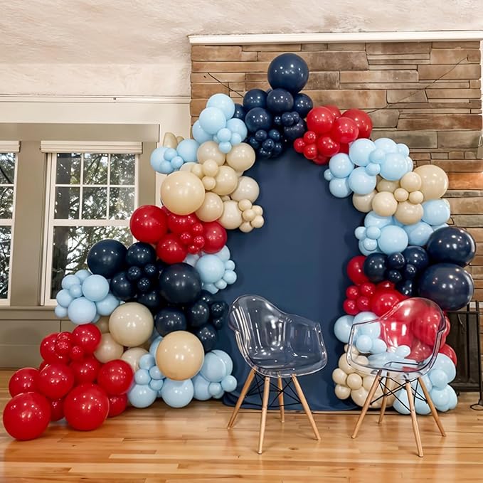 Red Blue Balloons, Retro Matte White Latex Balloon - Image 6