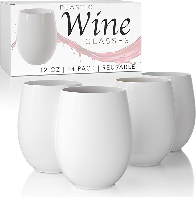 Exquisite 24 Pcs Unbreakable Stemless Plastic Wine Glasses Disposable Wine by Exquisite
