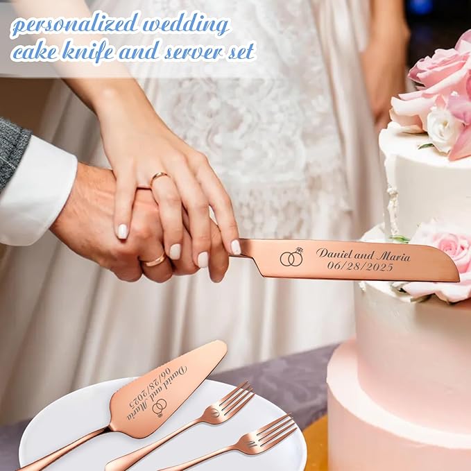Personalized Wedding Cake Knife and Server Set, Custom Names Cake Cutting Set - Image 2