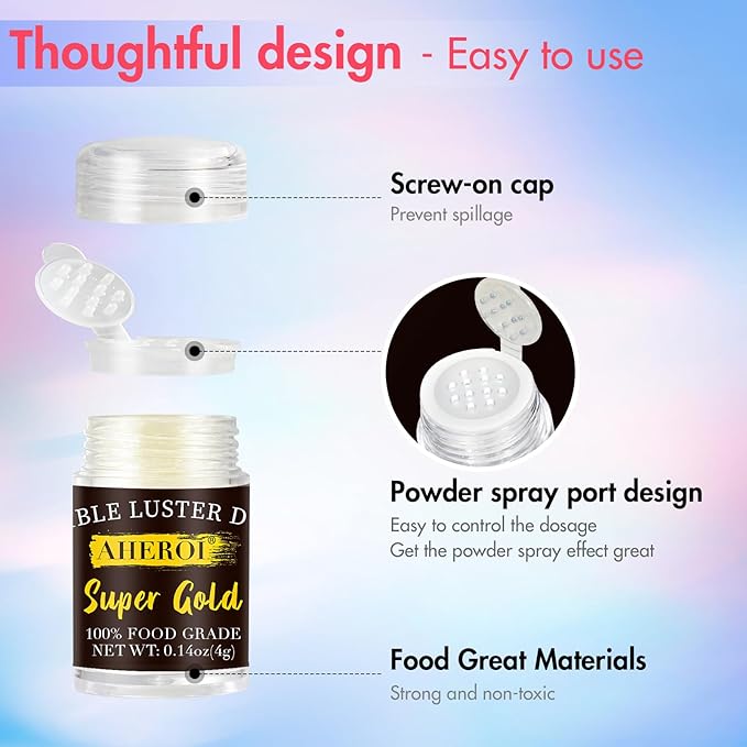 Aheroi Edible Glitter, 24 Colors Luster Dust Edible, Cocktail Glitter Luster - Image 4