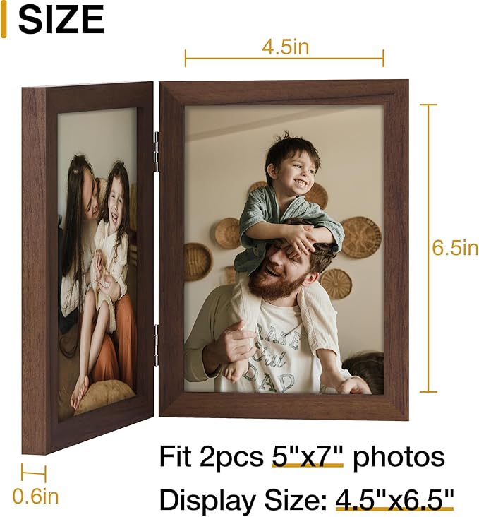 decorUhome Double 5x7 Picture Frame Vertical, Engineered Wood Bifold Photo Frame - Image 3