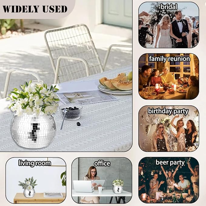 6 Pcs Disco Ball Vase, Plastic Disco Ball Centerpieces Silver Disco Ball - Image 4