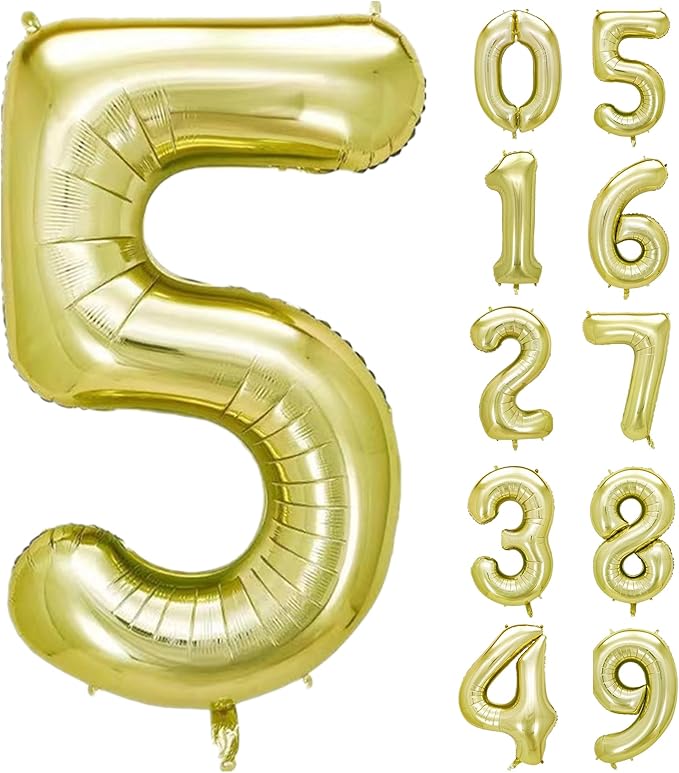 40 Inch Numbers 5 Light Gold Large Balloon Digital 5 by Lnhiya