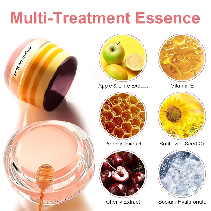 3 PCS Bee Lip Balm Mask Honey Pot, Watermelon, Cherry & Coconut Propolis - Image 7