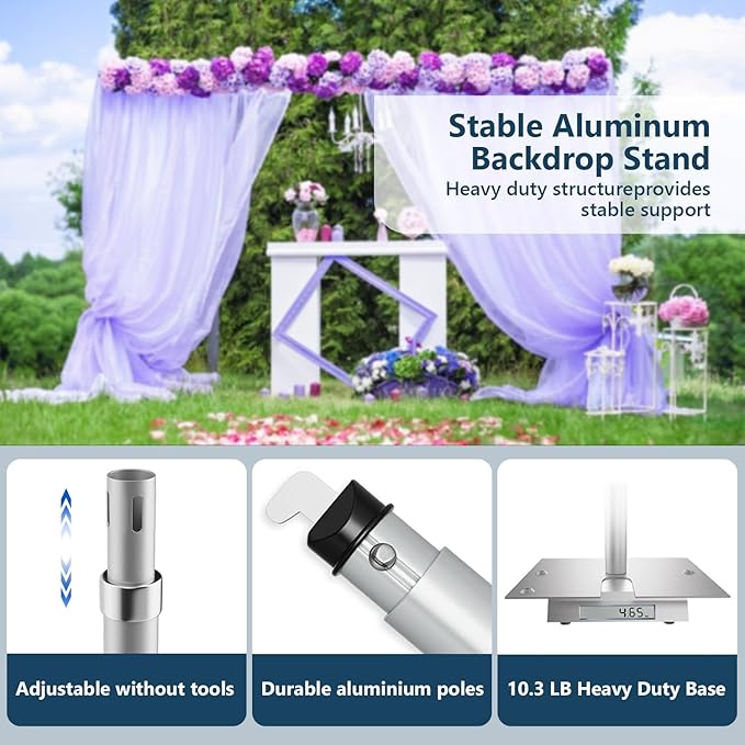 SLOW DOLPHIN 10x 8.6ft Pipe and Drap Backdrop Stand Kit, Heavy Duty Adjustable - Image 5