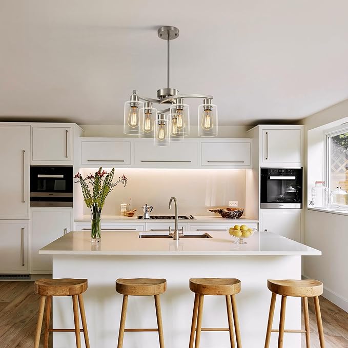 6-Light Brushed Nickel Chandeliers - Image 3