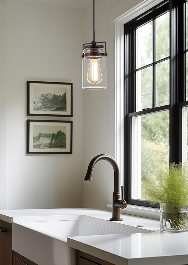 Kira Home Wyer 8" Modern Industrial/Farmhouse Pendant Light + Mini Clear Glass - Image 5