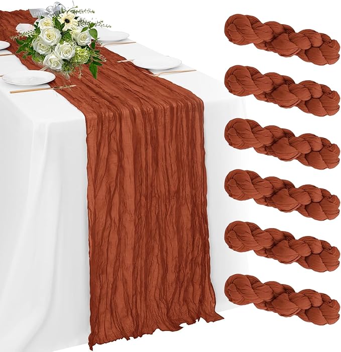 6 Pack Terracotta Cheesecloth Table Runner 23x120 inch Rustic Boho Gauze Table by Unknown