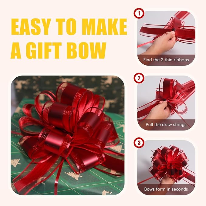 12 PCS 6 Inch Organza Red Pull Bows - Image 9
