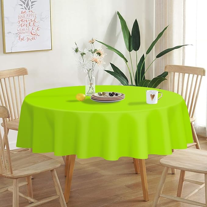 QIKSION Lime Green Round Tablecloth 6 Pack, 84 Inch Plastic Table Cover - Image 2
