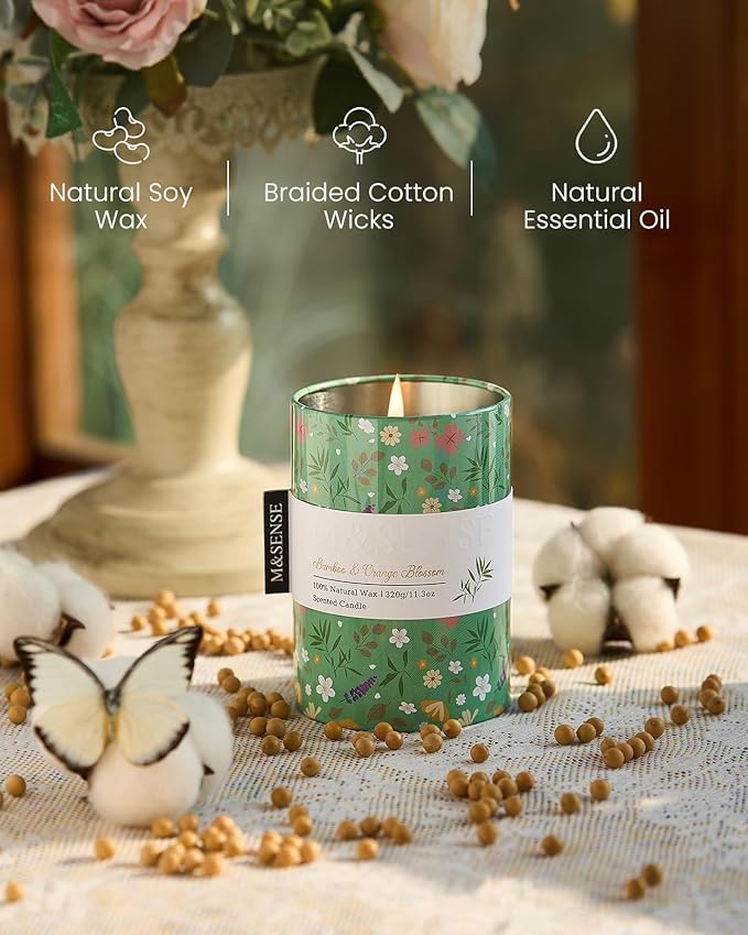 M&SENSE Bamboo Orange Blossom Scented Candle, Medium Jar Candle 11.3oz Natural - Image 3