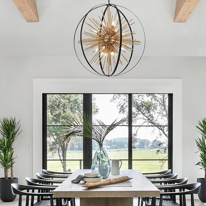 31.5" Black Gold 16-Light Globe Sputnik Chandelier Modern Industrial Adjustable - Image 8